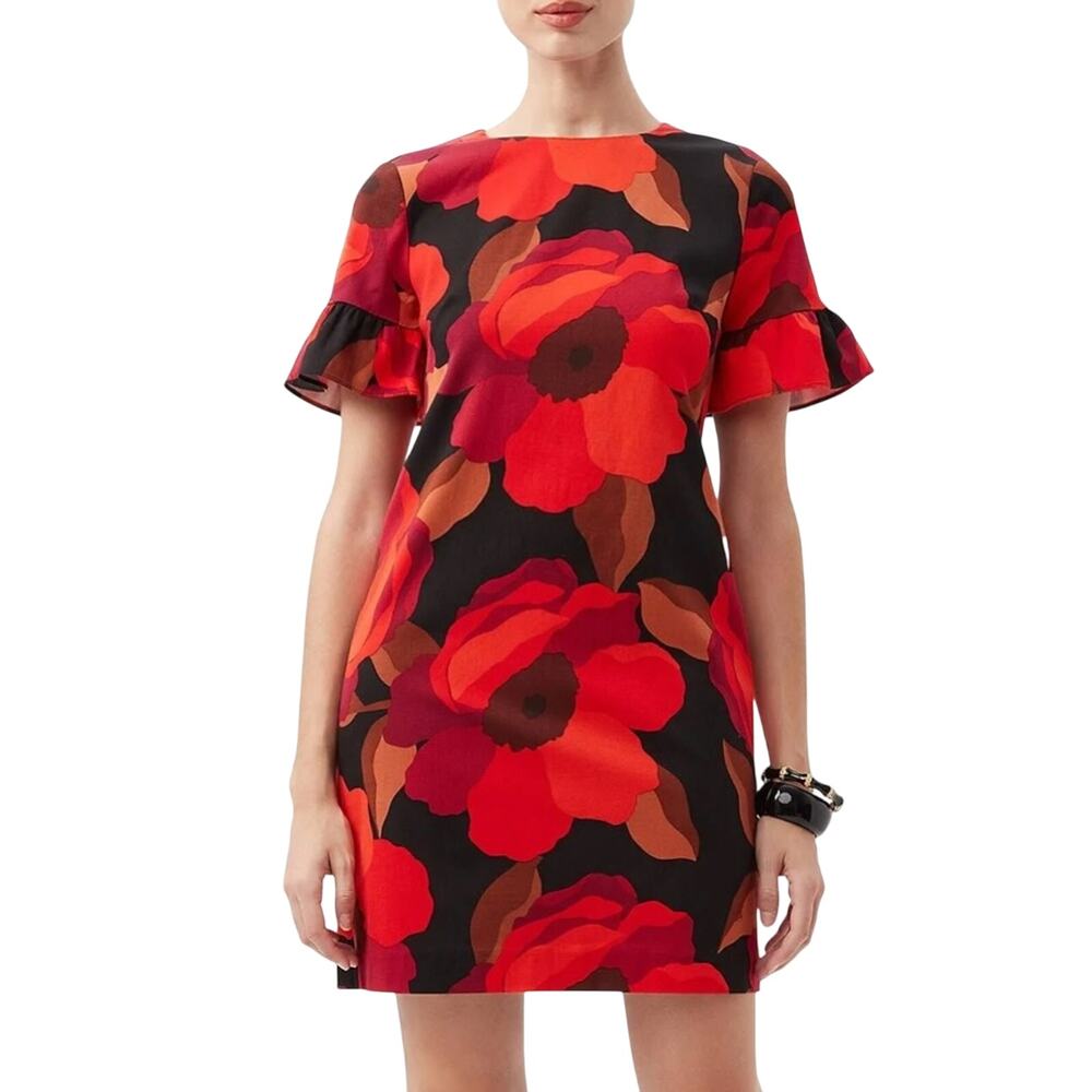 Trina Turk $328 Darling Floral Shift Red and Black Dress Size 2